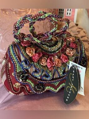 Mary Frances Vintage Beaded Purse with Rose Accents NWT